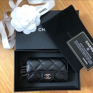 Chanel 6 Ring Key Holder Silver Hardware Lambskin.
